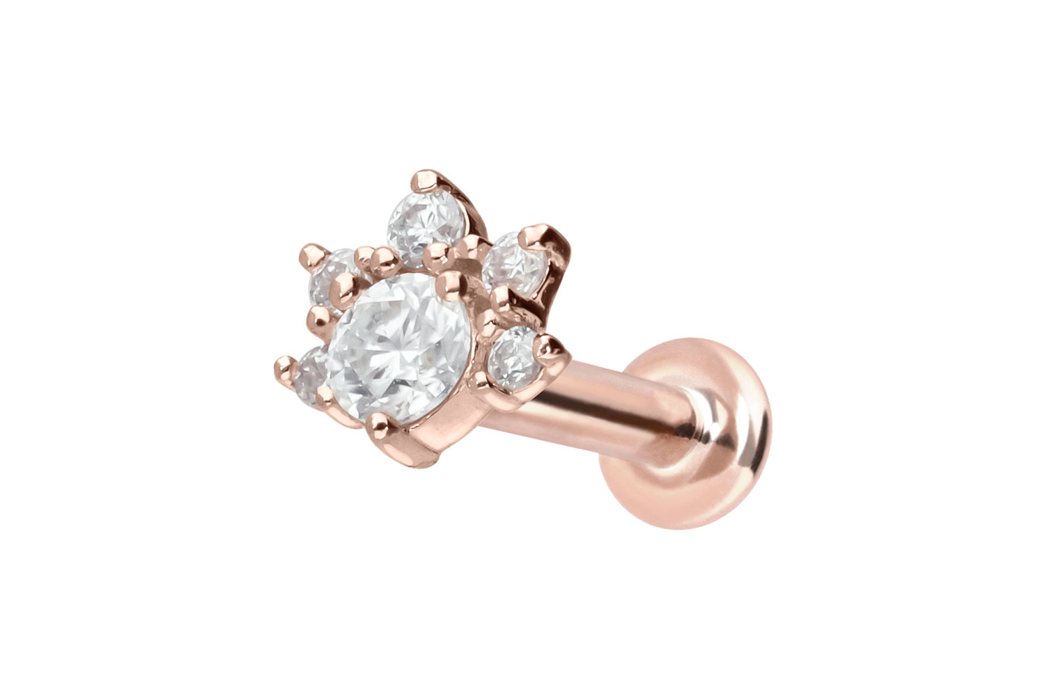 14 Karat Gold Labret Piercing mit Innengewinde MOISSANIT-BLUME